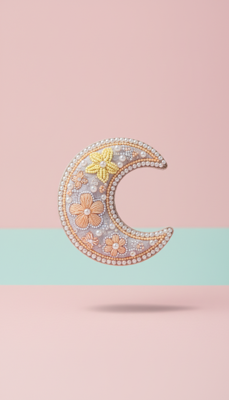 Pastel Beaded Crescent Moon Hair Clip