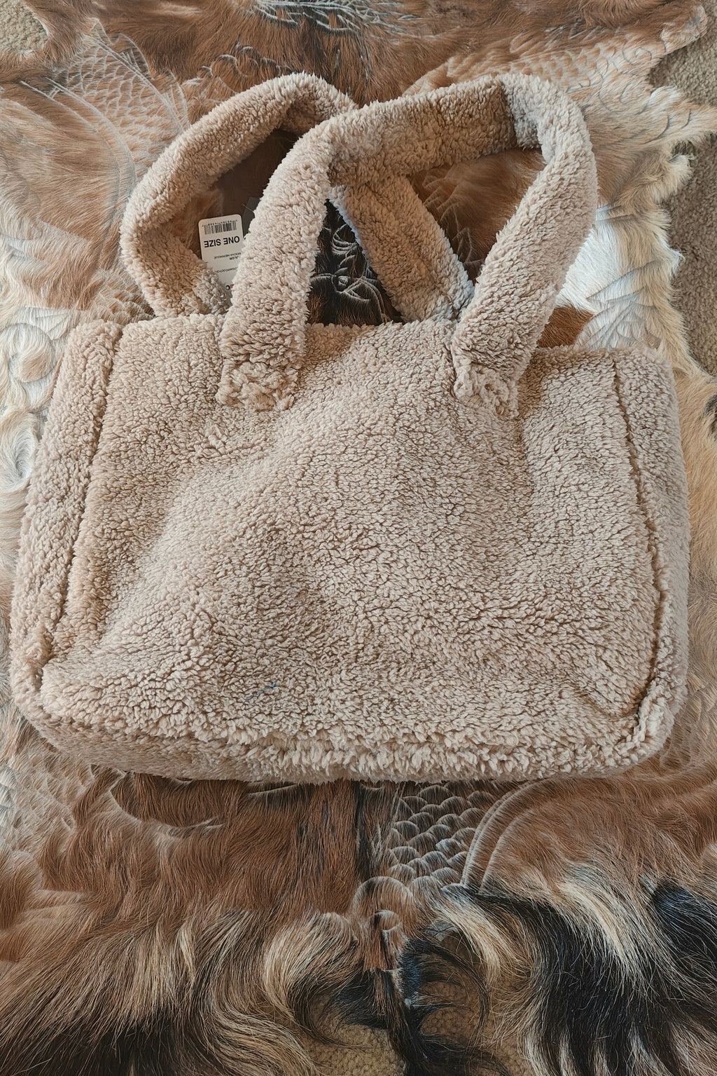 Mocha Sherpa Tote Bag with Embroidered Evil Eye Motif